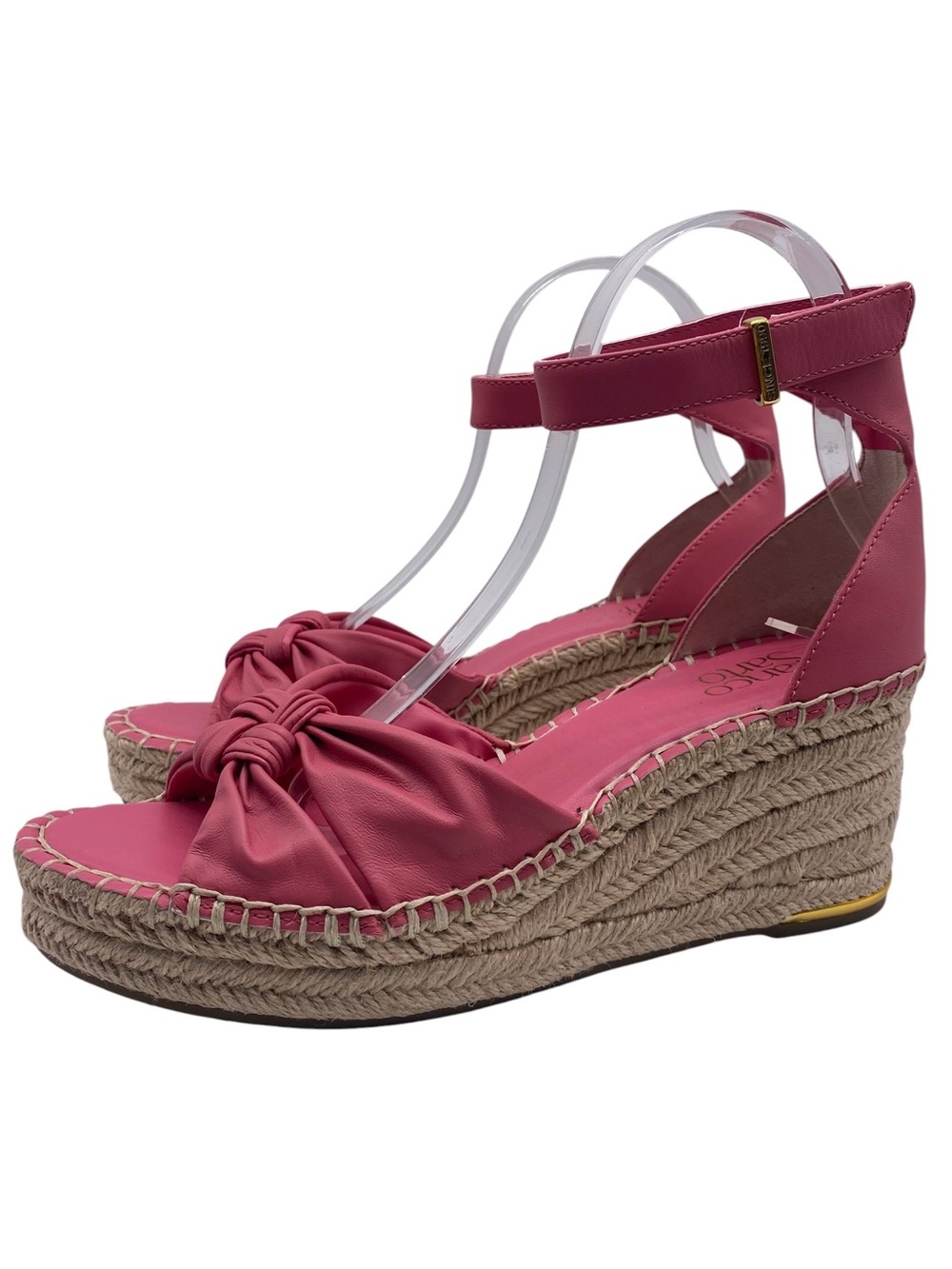 Franco Sarto Clementine Wedge Sandals Womens 8.5 Pink Leather Espadrille Knotted